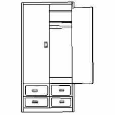 Beachcomber Double Door Wardrobe w/4 Bottom Drawers (2 Sets of 2 Side by Side), Interior Shelf & Clothes Rod
